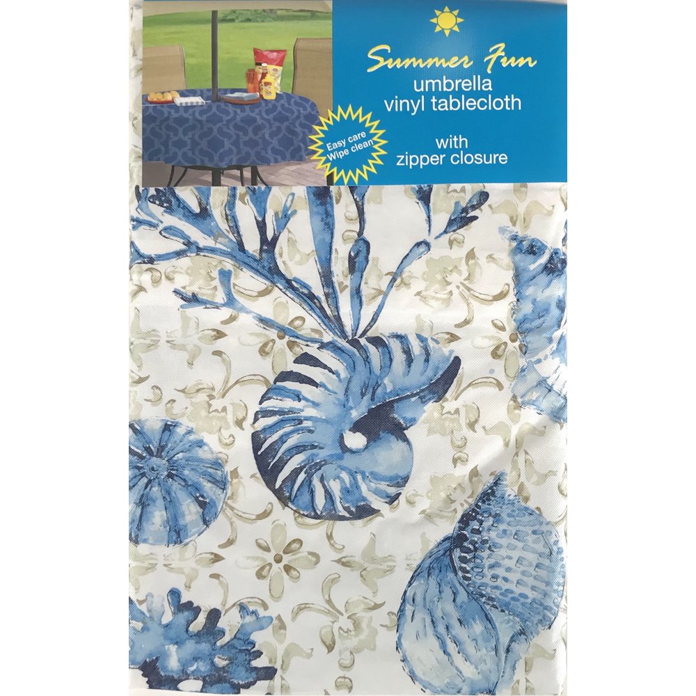Elrene Summer Ocean Vinyl Tablecloths Umbrella Hole with Zipper 70