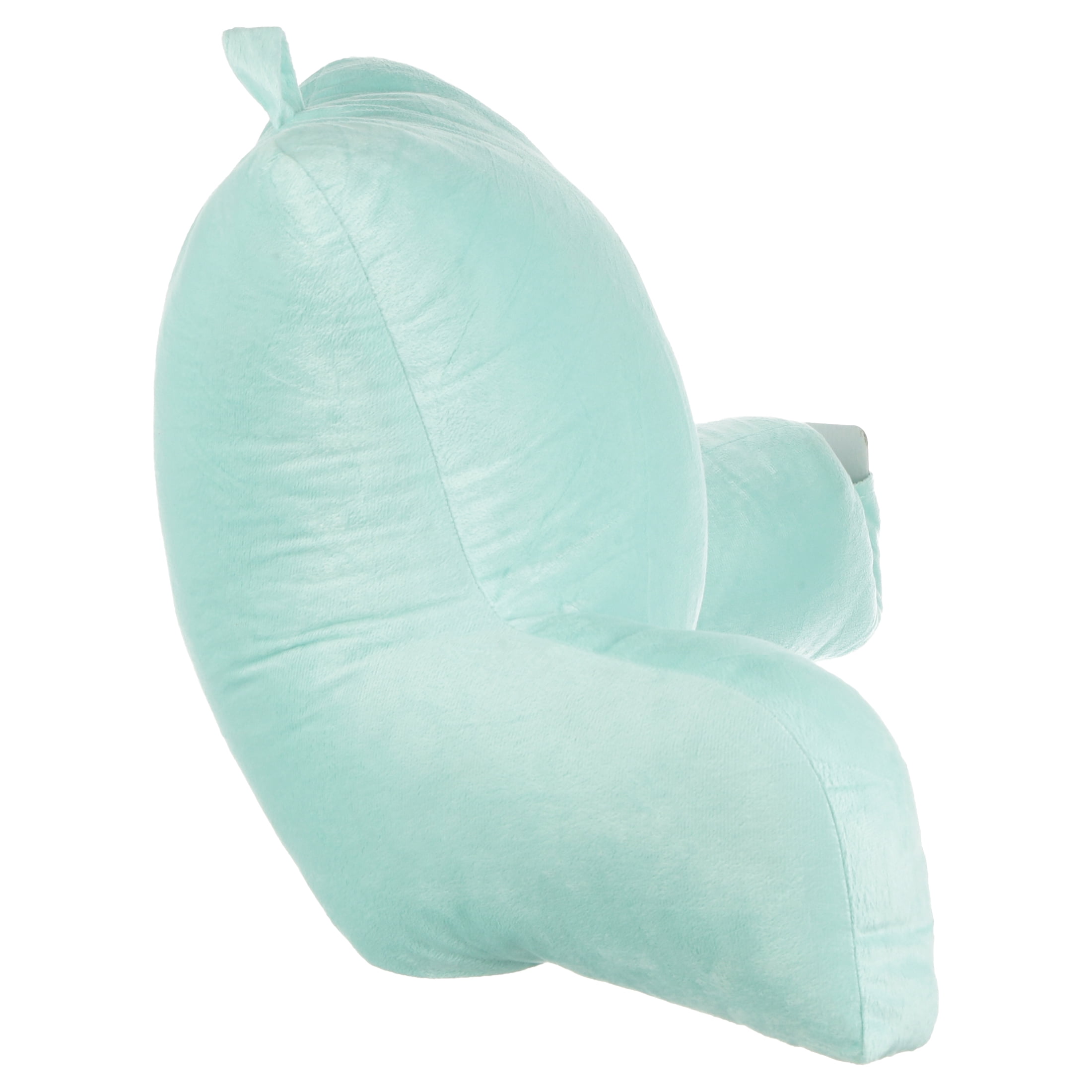 Mainstays Bed Rest Lounger Pillow -Faux Mink Fabric with Polyester Filling, 27" x 14" x 18", Solid Color Mint Green with Pocket
