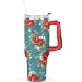 thumbnail image 2 of 40oz Pioneer Colorful Floral Stainless Steel Flip Straw Tumbler with Lid and Straw Spill Proof Travel Cup Double Wall Vacuum Insulated Coffee Mug with Handle Red, 2 of 7