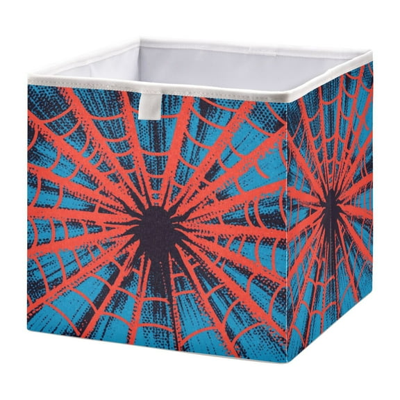 WOBOGO Red Spiderweb Storage Basket Foldable Easy to Clean Durable with Hollow Support Plate with Handle 11.02×11.02×11.02 in