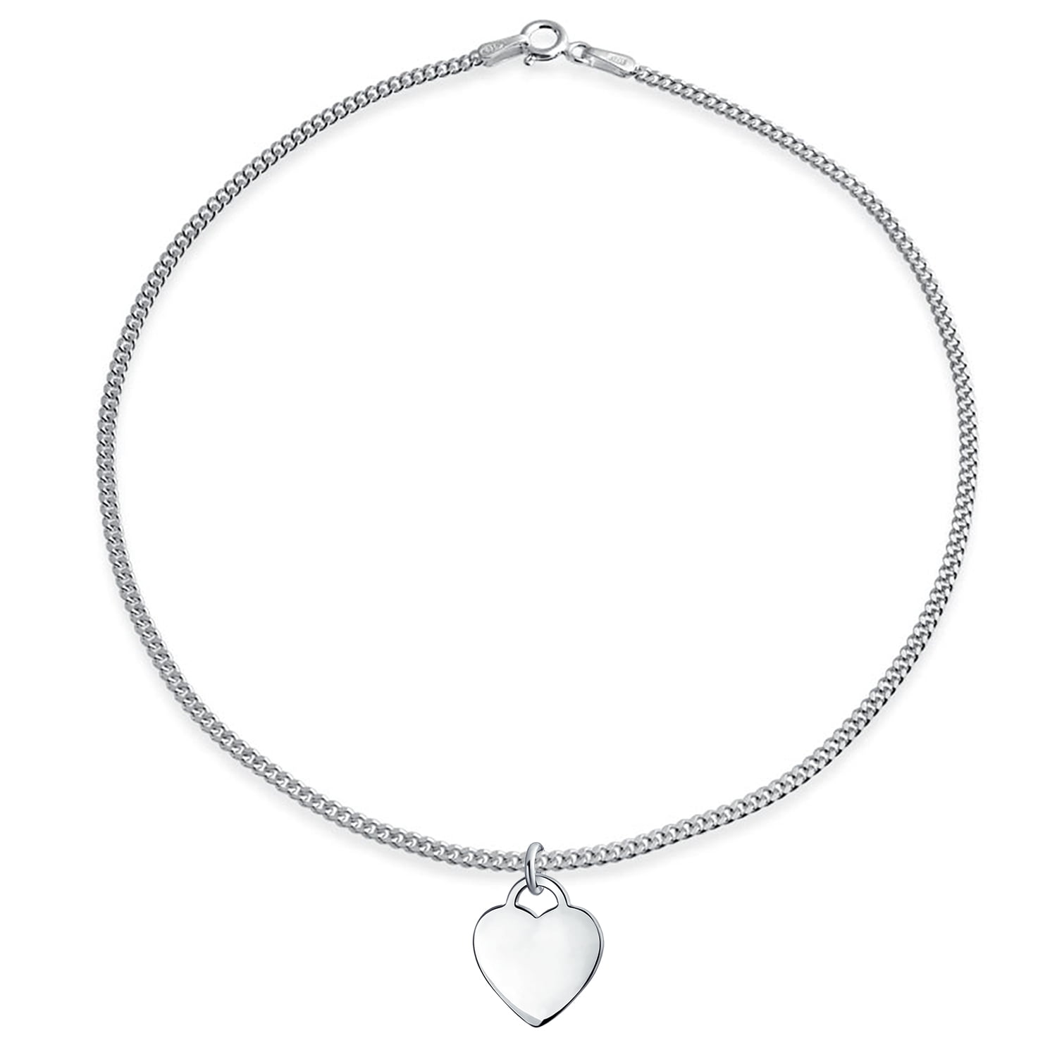 Bling Jewelry Womens Heart Charm Alphabet Initial Anklet Ankle Bracelet .925 Sterling Silver 9"