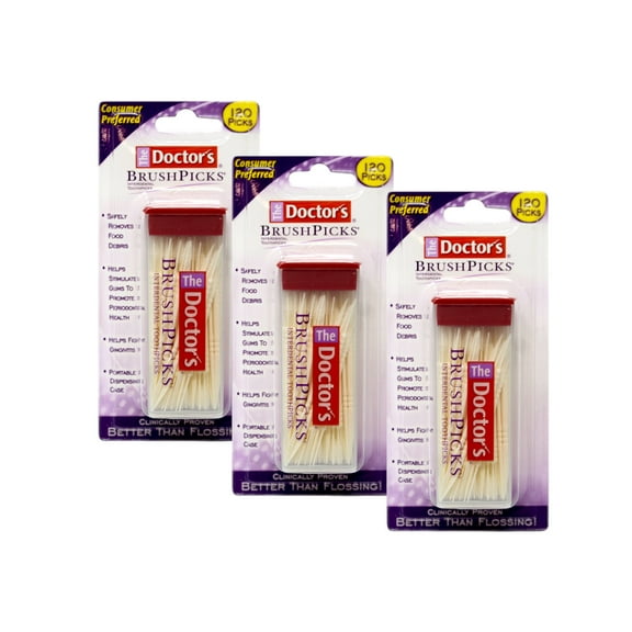 The Doctor’s BrushPicks, Interdental Brushes and Dental Pick 2-in-1, 120 Toothpicks, Pack of 3