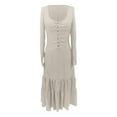 thumbnail image 5 of Women Gala Dresses Western Style Button Front Ruffle Detail Long Sleeve Maxi Dress Vintage Formal Gown Party Evening Dress White L, 5 of 6