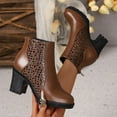 thumbnail image 2 of Woman Ankle Boots Chunky Heel Round Toe Zipper Solid Color Thick Heel Short Boots Womens Warm Casual Versatile Shoes Brown 5.5, 2 of 10