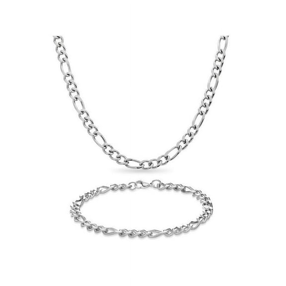 316L Stainless Steel Figaro Chain and Bracelet 2 Piece Set