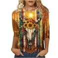 thumbnail image 2 of JTZGDY Western Shirts for Women Plus Size Ethnic Style Tops Plus Size 3/4 Lenght Sleeve Vintage Bleached Crewneck Tunic Tees Loose Oversied Graphic Tshirt Tops Multicolor#15 XXXL, 2 of 6