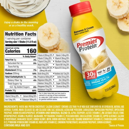 Premier Protein Shake, Bananas & Cream, 30g Protein, 11.5 fl oz, 12 Ct