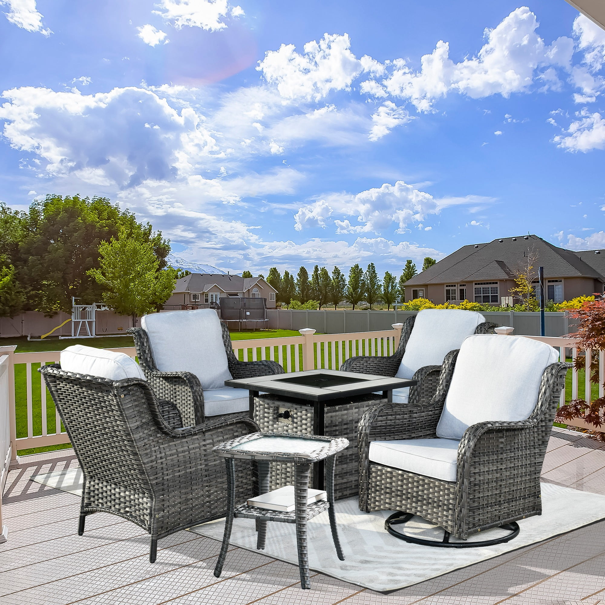 Ovios 6 Pieces Fire Pit Table Set Outdoor Patio Furniture with 30" Gas Fire Pit Table Gray