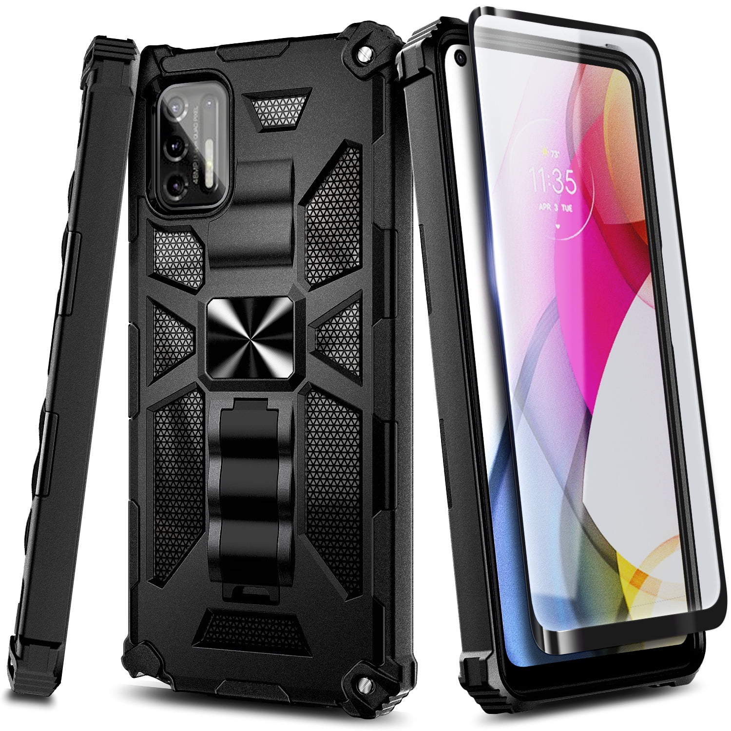 for Alcatel Apprise/Glimpse Case,Alcatel 1B 2020 Phone Case with Tempered Glass Screen Protector Kickstand Card Slots with Stand Holder Magnetic Flip PU Leather Shockproof Protective Wallet Case,Black 