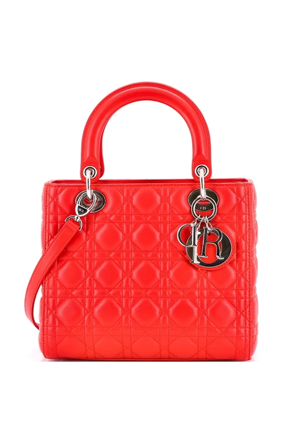 Pre-Owned Lady Dior Bag Cannage Quilt Lambskin Medium By Rebag