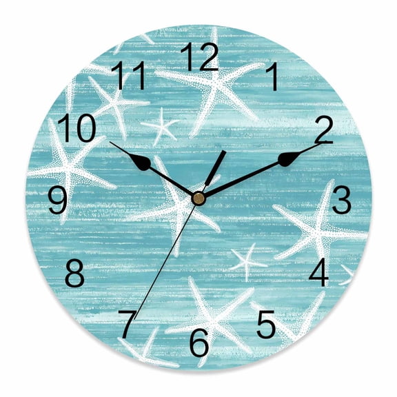 Wall Clock Teal Green Starfish Clocks PVC Silent Non-Ticking Battery Operated Decorative Summer Ocean Beach Round Clock for Home Living Room Kitchen Bedroom Office School Wall Decor 10 Inch
