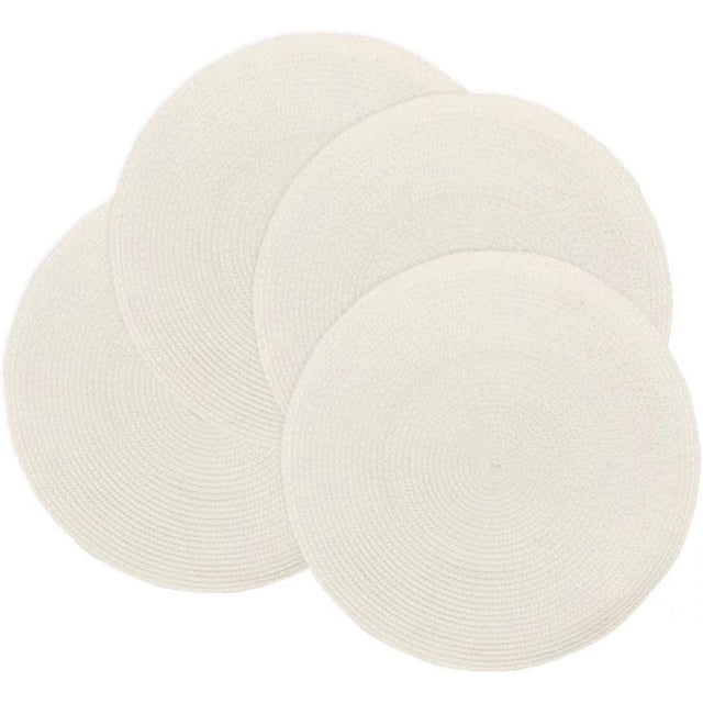 Round Place Mats for Kitchen Table,Vinyl Woven Placemats Heat Resistant Table mats (4, Ivory Set of 4)