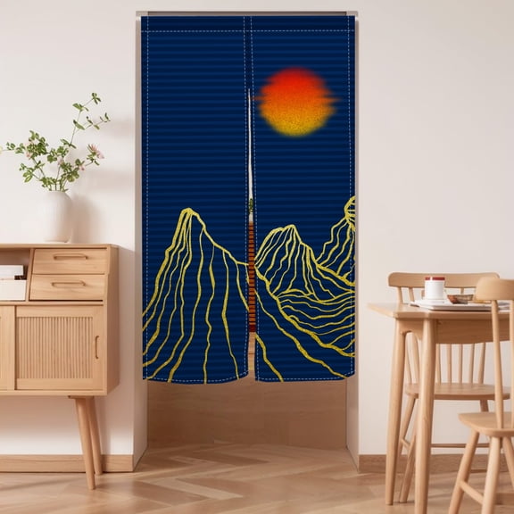 Noren Doorway Curtain Japanese Style Mountain Sun Window Treatment Door Tapestry for Home Decoration 33.5"x59",Navy Blue