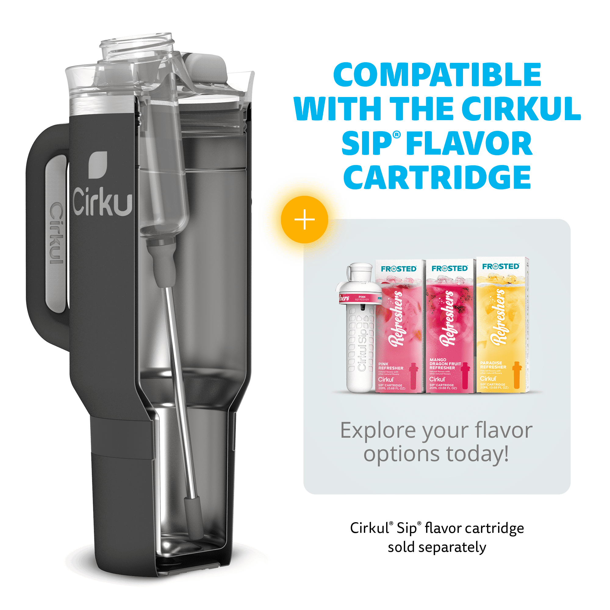 Cirkul 40oz All-Day StrawSip Double-Wall Insulated Stainless Steel Tumbler with Handle, Carbon (Black)