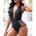 thumbnail image 5 of Aqua Eve Women Sexy One Piece Swimsuits Halter Plunge V Neck Cutout Bathing Suits Black X-Small, 5 of 6