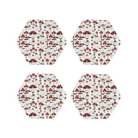 

Matuu Mushrooms 1 for Cup Coasters Set of 4 Leather Coasters Desk Coasters for Office Measures 4” x 4”-Hexagon