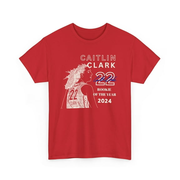 Indiana Caitlin Clark #22 Rookie of the year Women basketball Unisex Heavy Cotton Tee-Red-2XL