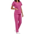 thumbnail image 4 of Scrub Sets for Woman Plus Size Short Sleeve V-Neck Solid Color Nursing Medical Uniform Top and Pants 2 Pieces with Pockets Hot Pink XXL, 4 of 9