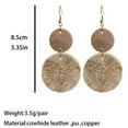 thumbnail image 4 of Cheetah Genuine Leather Double Circle Women Statement Drop Earrings Fall Jewelry, 4 of 9