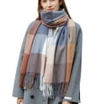 thumbnail image 3 of Ljudmp Womens Winter Grid Shawls Wraps Ladies Scarf Warm Scarves Long Large Scarves Knit Tassel Lattice Splicing Blanket Scarf Brown, 3 of 5