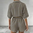 thumbnail image 4 of Womens Summer Casual Striped Rompers Button V Neck Short Sleeve Short Jumpsuit with Belted Linen Rompers Women Khaki S, 4 of 4