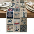 thumbnail image 2 of Summer Nautical Table Runner, Blue Anchor Rudder Crab Whale Patchwork Linen Cotton Linen Kitchen Table Decoration Washable Dining Tabletop Runners for Home Party Decor 16x72 Inches, 2 of 9