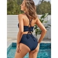 thumbnail image 3 of Traje de baño azul marino Bikini ZAFUL Twist de cintura alta con cordones cruzados, 3 of 6