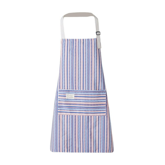 Adjustable Bib Apron – Blue Pinstripe Cooking Apron with Pocket for Kitchen & Painting