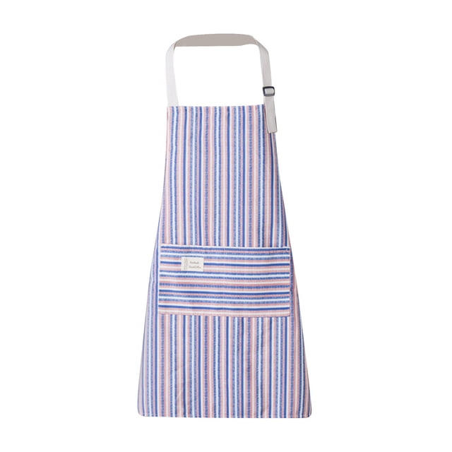 Adjustable Bib Apron – Blue Pinstripe Cooking Apron with Pocket for Kitchen & Painting