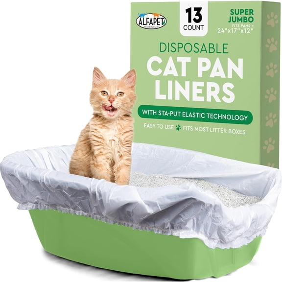 Elastic Cat Litter Box Liners - Super Jumbo 13 Count - Tear-Resistant Cat Litter Bags, Waterproof Kitty Litter Liners - Fits Litterbox Pan Sizes X-Giant, Jumbo 42" x 20" x 2 MIL 30 lb Capacity
