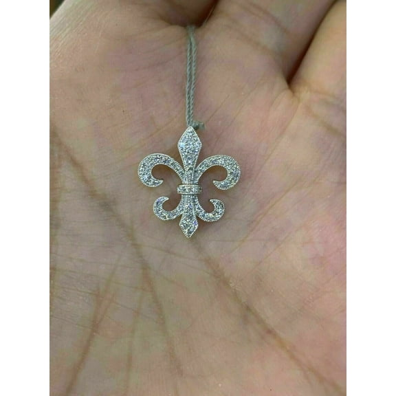 2Ct Round Cut Lab-Created Diamond Fleur Di Lis Pendant 18" Inch Free Chain 14K White Gold Plated Silver