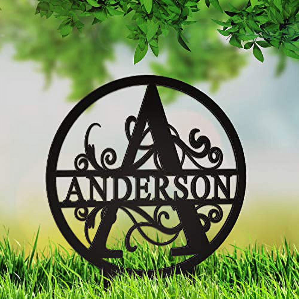 JASS GRAPHIX Anderson 12" Black Aluminum Composite Monogrammed Garden Sign Last Name Signs for Yard Home Garden Personalized