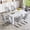White Table+6 Light Gray Chairs, variant on ExtraLco 7 Piece Dining Table Set for 6, White Marble Look Table with 6 White PU Chairs