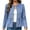 Blue, variant on Women's Crew Neck Peplum Denim Jacket, Long Sleeve Button Front Cropped Jacket For Women, Tailored Outerwear for Spring Fall, Sizes S-2XL