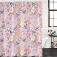 thumbnail image 2 of Pink Spring Floral Shower Curtain, Waterproof Shower Curtains for Bathroom, Elegant Farmhouse Flowers Birds Watercolor Washable Fabric Bathtub Curtain Set Bath Decor with 12 Hooks Standard 72"x72", 2 of 8