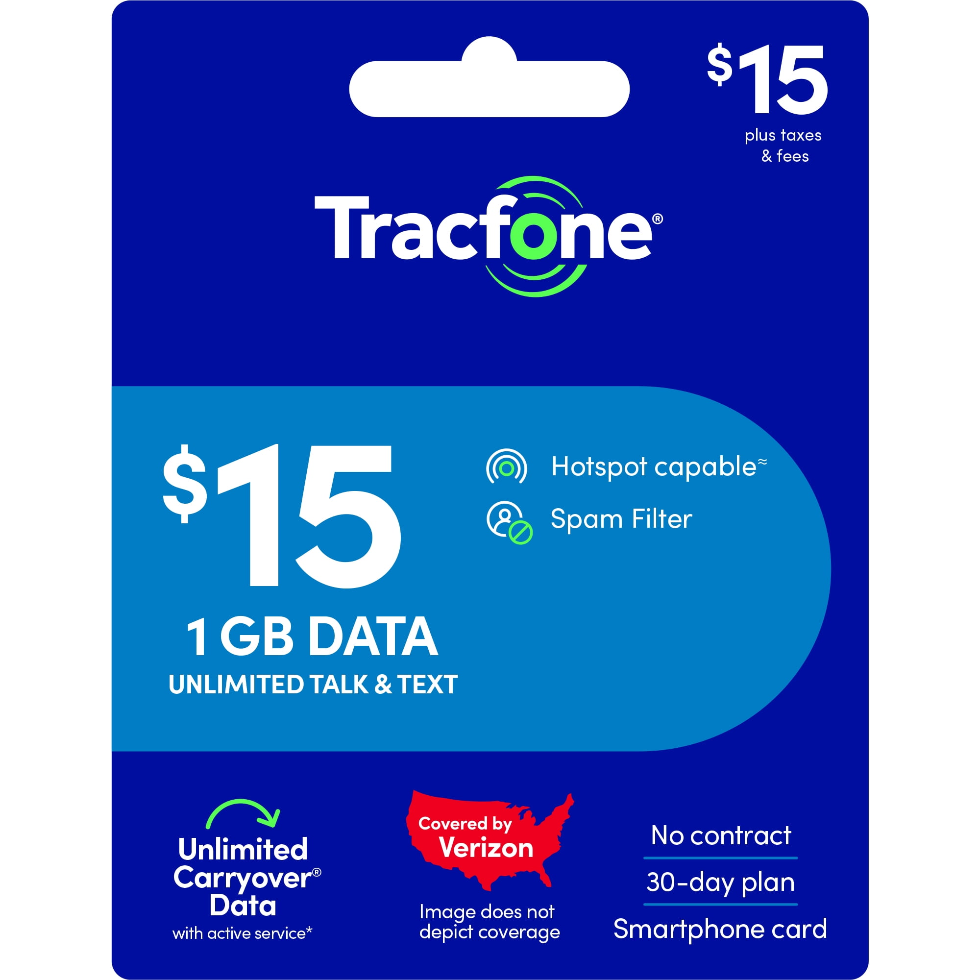 Tracfone $15 Smartphone Unlimited Talk & Text 30-Day Prepaid Plan (1 GB at high speed) Direct Top Up