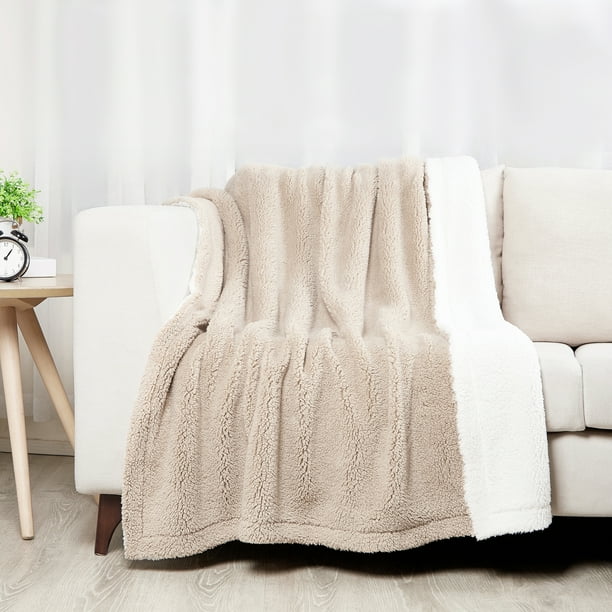 SoftLux Reversible 2Tone Sherpa Dual Layer Throw Blanket, 50" x 60