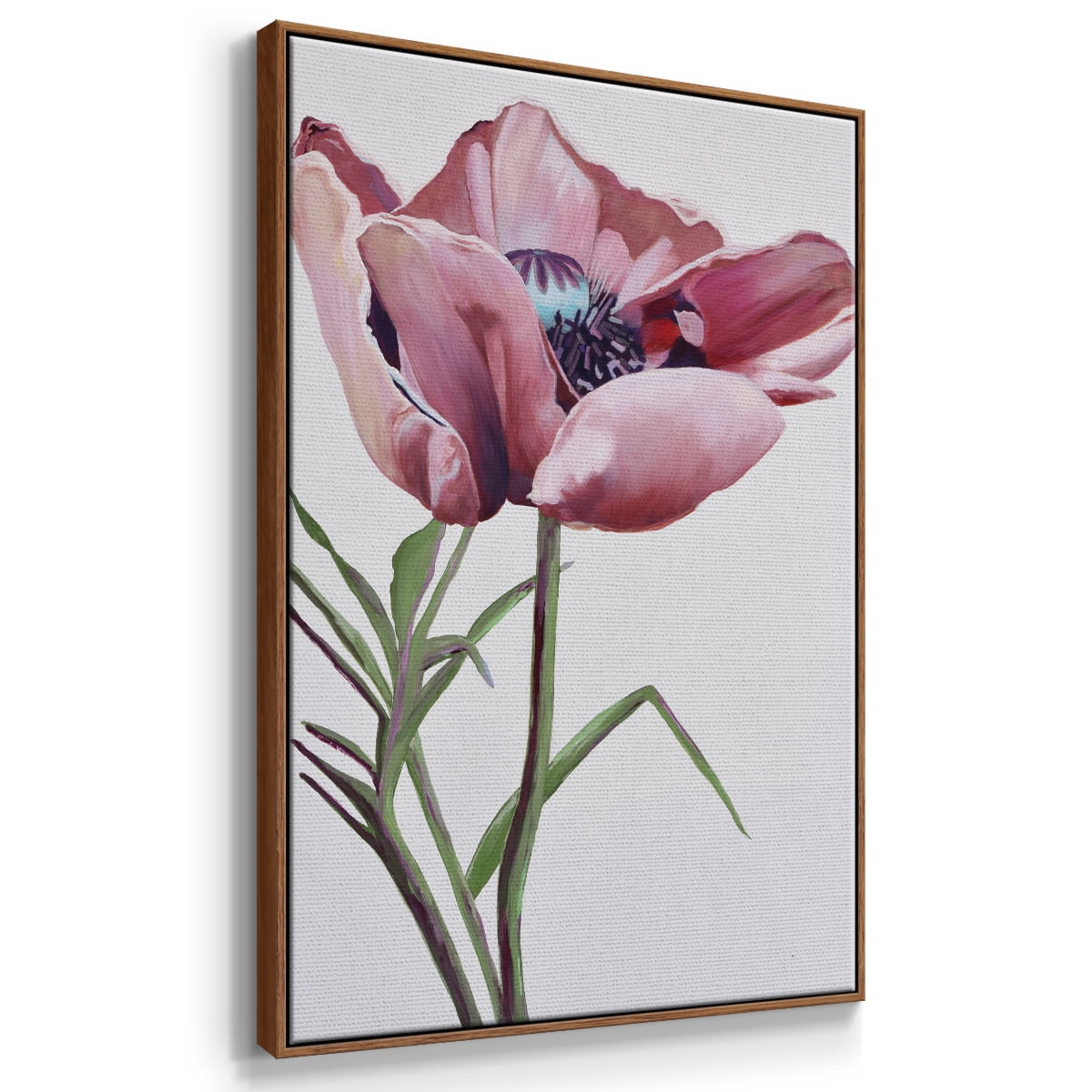 Paris Poppy Framed Premium Gallery Wrapped Canvas - Ready to Hang - 25 x 37 - Walnut Floating Frame
