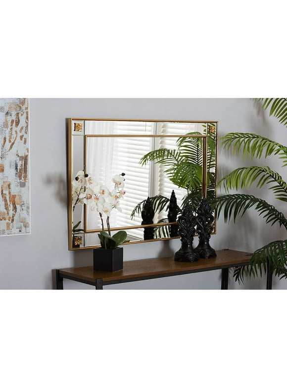 Baxton Studio Iara Modern Glam and Luxe Antique Goldleaf Finished Wood Accent Wall Mirror