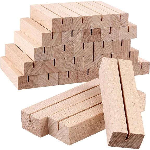 ‎TACYKIBD Pack of 30 Wooden Card Stands, 10 x 3 x 2 cm Place Card Holder, Slot 10 mm Deep, 2 mm Wide Gap, Wooden Postcard Holder, Name Plate, Photo Holder for Weddings, Parties