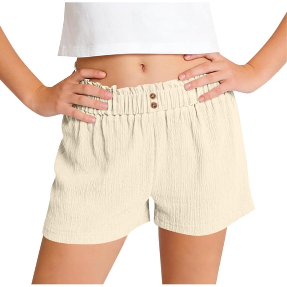 Amidoa Girls Shorts Wide Leg Toddler Soft Elastic Waist Solid Color Casual Summer Shorts for Kids Beige Size 12
