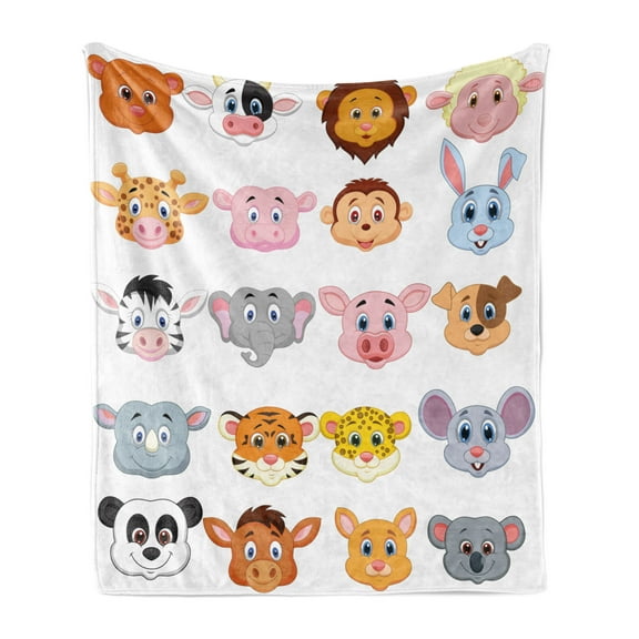 Cartoon Soft Flannel Fleece Throw Blanket, Kids Themed Baby Animals Lions Pigs Cows Farm Safari Baby Nursery Room Image, Cozy Plush for Indoor and Outdoor Use, 50" x 70", Multicolor, by Ambesonne