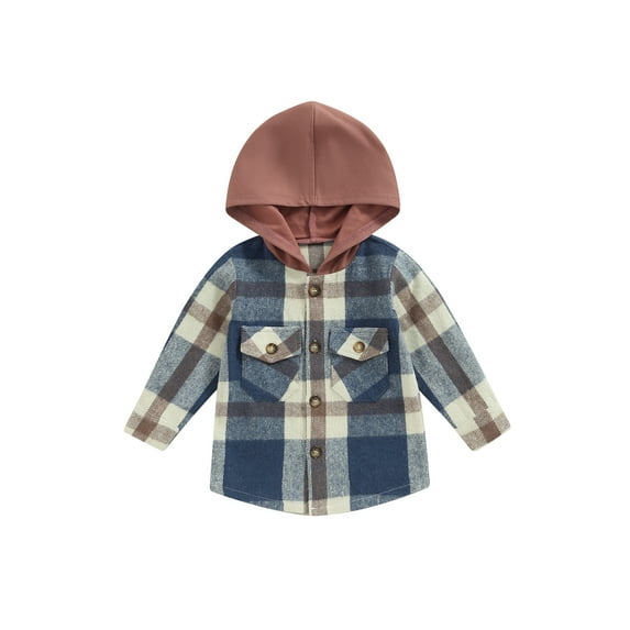 Gureui Toddler Kids Boys Autumn Winter Casual Shirts Coat Plaid Hooded Long Sleeve Button-Down Outerwear Velvet Jackets
