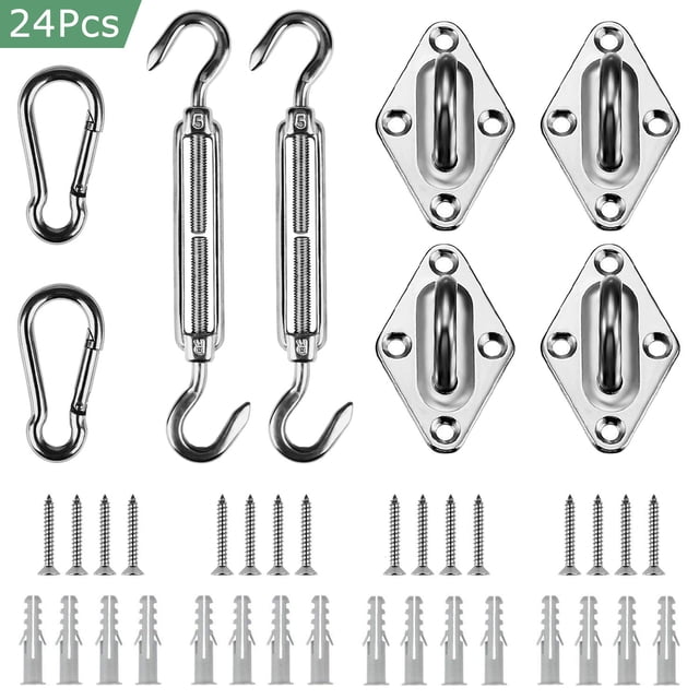 304 Marine Grade Shade Sail Hardware Kit 5 inch for Rectangle and Square Sun Shade Sails Installation, 24 Pcs