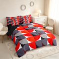 thumbnail image 2 of Manfei Modern Abstract Half Circle Full Size Bedding Sets, Geometric Square Block Full Size Bed in a Bag, Red Gray Black, Black Reversible 7-Piece, 2 of 6