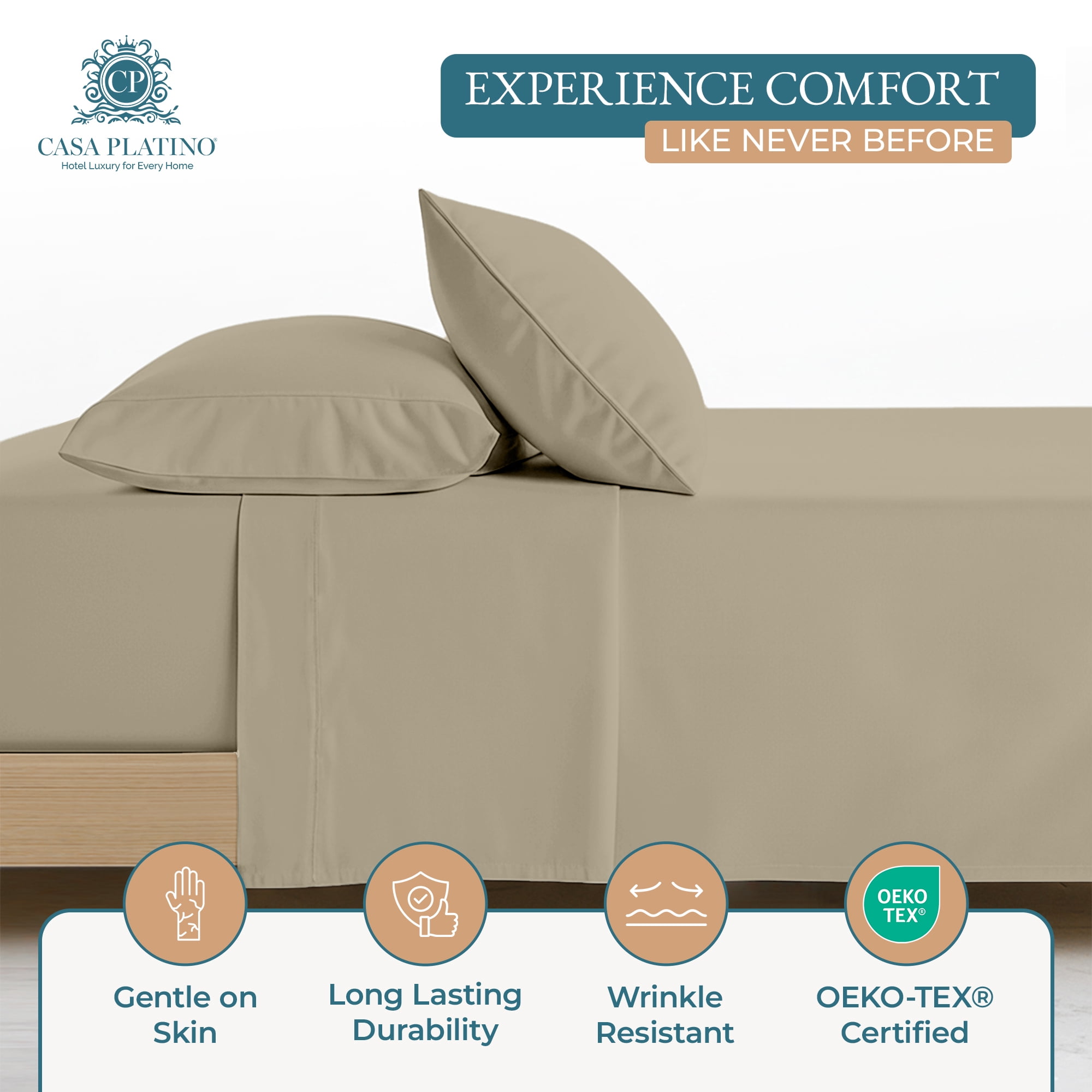 Casa Platino Sheets Queen Size Bed Set – 600 Thread Count Long-Staple 100% Cotton, Sateen Finish, Extra 2 Pillowcases, Soft & Breathable Fabric – Linen
