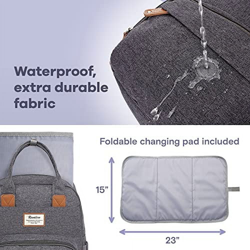Ruvalino Baby Diaper Bag Backpack with Pacifier Holder, Multifunctional Travel Bag, Dark Gray, Large