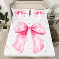 thumbnail image 3 of Feelyou Pink Watercolor Bowknot Twin Sheet Sets for Kids, Cartoon Stars Print Twin Fitted Sheet, Fairy Tale Princess Flat Sheet, Microfiber Bedroom Decor, 3pcs, 3 of 8