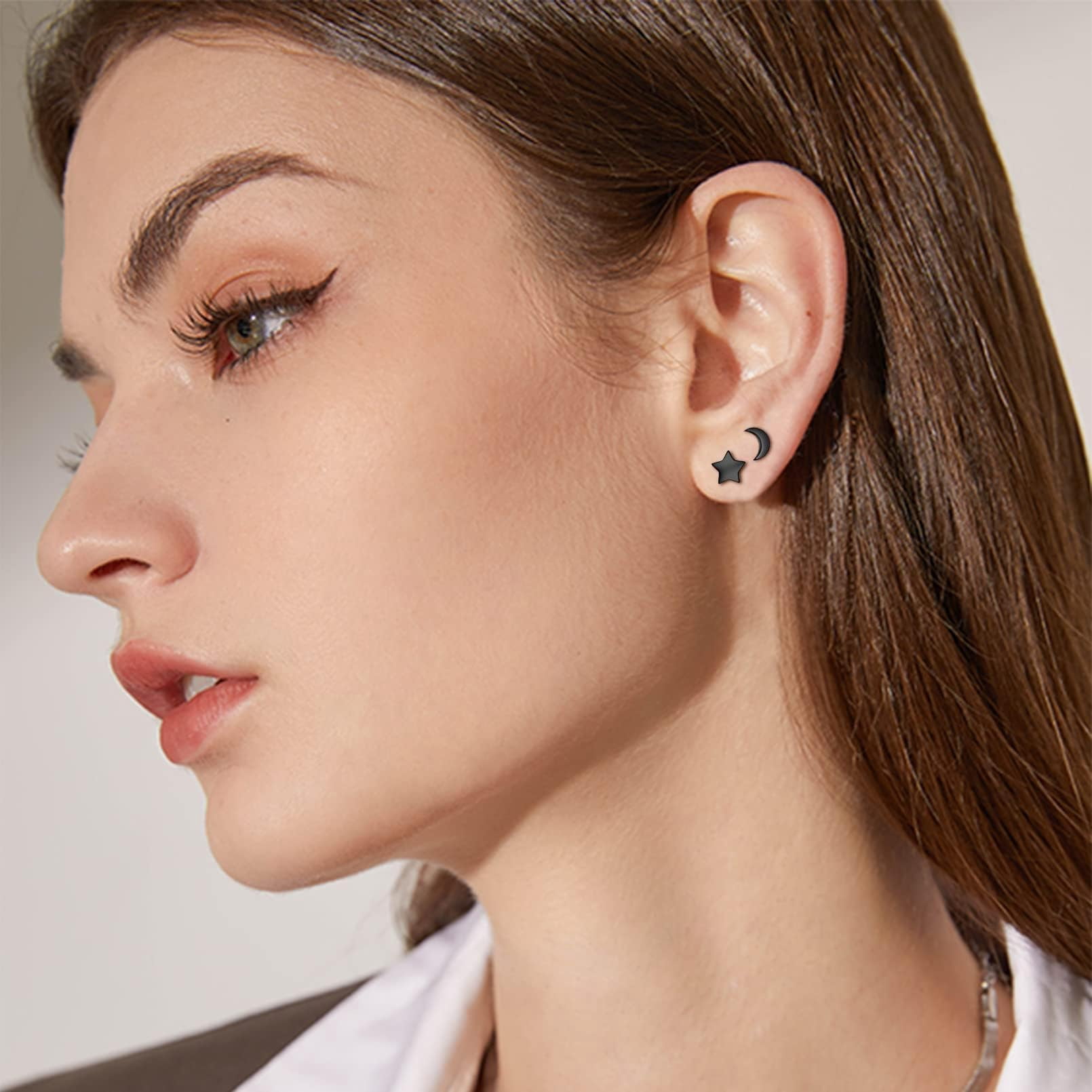 ChicSilver Small Black Earrings for Women Moon Star Stud Earrings Charms Hypoallergenic Sterling Silver Jewelry for Daughter/Wife/Mom/Niece