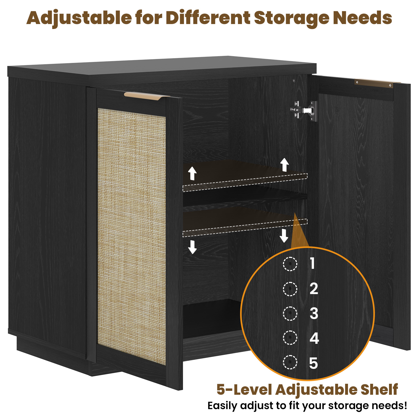 Hommpa Sideboard Buffet Cabinet Rattan Kitchen Storage Organizer Boho Farmhouse Accent Cabinets TV Console for Living Dining Room Coffee Bar for Party Holiday Festival Christmas Gift, Black